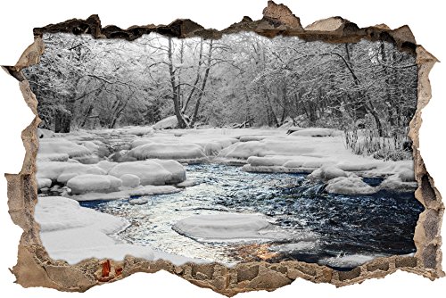 Pixxprint 3D_WD_4951_92x62 wunderschöner Bach im Winter Wanddurchbruch 3D Wandtattoo, Vinyl, schwarz / weiß, 92 x 62 x 0,02 cm von Pixxprint