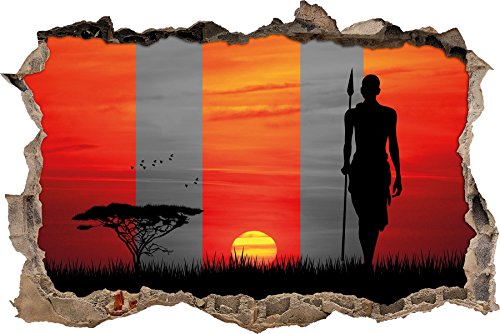 Pixxprint 3D_WD_5018_92x62 roter Sonnenuntergang in Afrika Wanddurchbruch 3D Wandtattoo, Vinyl, schwarz / weiß, 92 x 62 x 0,02 cm von Pixxprint