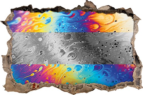 Pixxprint 3D_WD_5062_62x42 bunte Ölspritzer auf Glas Wanddurchbruch 3D Wandtattoo, Vinyl, schwarz / weiß, 62 x 42 x 0,02 cm von Pixxprint