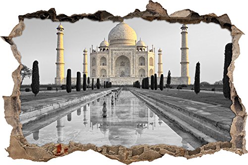 Pixxprint 3D_WD_5064_62x42 Taj Mahal in ruhiger Umgebung Wanddurchbruch 3D Wandtattoo, Vinyl, schwarz / weiß, 62 x 42 x 0,02 cm von Pixxprint