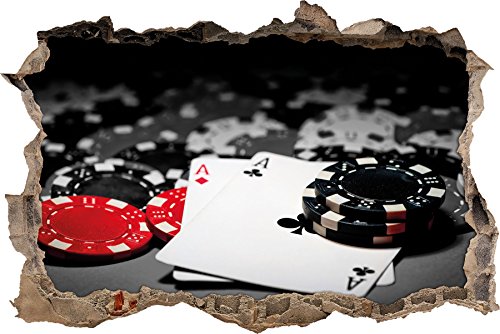 Pixxprint 3D_WD_5068_92x62 Spielkarten auf Pokertisch Wanddurchbruch 3D Wandtattoo, Vinyl, schwarz / weiß, 92 x 62 x 0,02 cm von Pixxprint