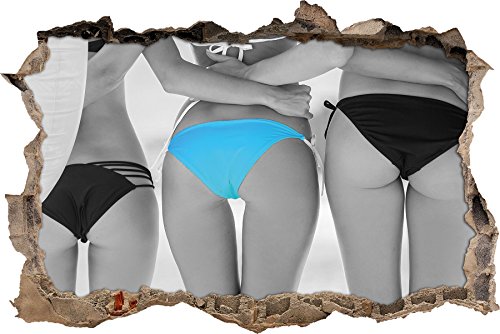 Pixxprint 3D_WD_5078_62x42 Frauenhintern in Bikinihose Wanddurchbruch 3D Wandtattoo, Vinyl, schwarz / weiß, 62 x 42 x 0,02 cm von Pixxprint