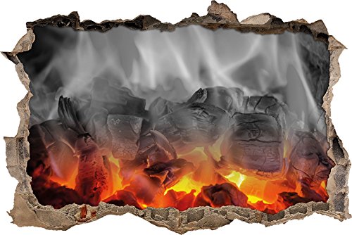 Pixxprint 3D_WD_5096_62x42 brennende Holzkohle in Kamin Wanddurchbruch 3D Wandtattoo, Vinyl, schwarz / weiß, 62 x 42 x 0,02 cm von Pixxprint