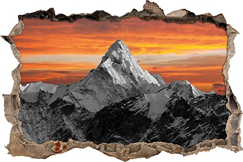 Pixxprint 3D_WD_5138_62x42 Hoher schneebedeckter Berg bei Sonnenuntergang Wanddurchbruch 3D Wandtattoo, Vinyl, schwarz / weiß, 62 x 42 x 0,02 cm von Pixxprint