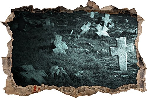 Pixxprint 3D_WD_5187_62x42 gruseliger Friedhof Wanddurchbruch 3D Wandtattoo, Vinyl, schwarz / weiß, 62 x 42 x 0,02 cm von Pixxprint
