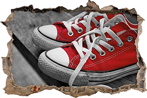 Pixxprint 3D_WD_5242_62x42 Coole rote Chucks Schuhe Wanddurchbruch 3D Wandtattoo, Vinyl, schwarz / weiß, 62 x 42 x 0,02 cm von Pixxprint