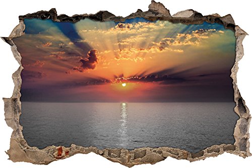 Pixxprint 3D_WD_5252_92x62 bezaubernder Sonnenuntergang über dem Meer Wanddurchbruch 3D Wandtattoo, Vinyl, schwarz / weiß, 92 x 62 x 0,02 cm von Pixxprint