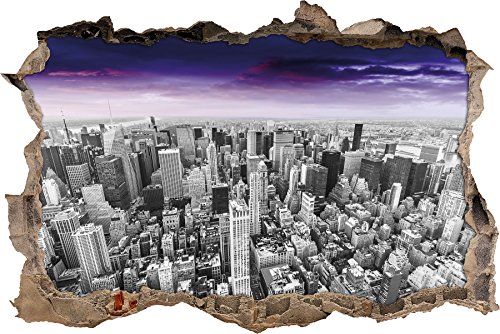 Pixxprint 3D_WD_5271_62x42 riesige Skyline von New York am späten Abend Wanddurchbruch 3D Wandtattoo, Vinyl, schwarz / weiß, 62 x 42 x 0,02 cm von Pixxprint
