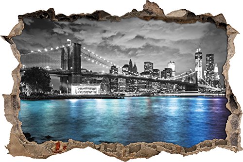 Pixxprint 3D_WD_5283_62x42 New York Skyline am Abend Wanddurchbruch 3D Wandtattoo, Vinyl, schwarz / weiß, 62 x 42 x 0,02 cm von Pixxprint