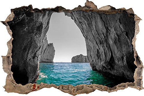 Pixxprint 3D_WD_5320_92x62 Felsenbucht im Meer Wanddurchbruch 3D Wandtattoo, Vinyl, schwarz / weiß, 92 x 62 x 0,02 cm von Pixxprint