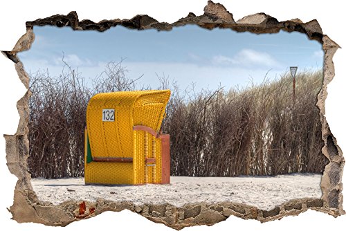 Pixxprint 3D_WD_S1186_92x62 gelber Strandkorb vor trockenen Büschen Wanddurchbruch 3D Wandtattoo, Vinyl, bunt, 92 x 62 x 0,02 cm von Pixxprint