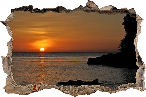 Pixxprint 3D_WD_S1237_92x62 wundervoller Sonnenuntergang über dem Horizont Wanddurchbruch 3D Wandtattoo, Vinyl, bunt, 92 x 62 x 0,02 cm von Pixxprint