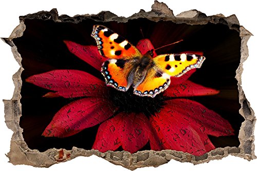 Pixxprint 3D_WD_S1683_92x62 bunter Schmetterling auf prächtiger Blüte Wanddurchbruch 3D Wandtattoo, Vinyl, bunt, 92 x 62 x 0,02 cm von Pixxprint