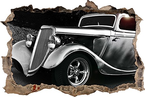 Pixxprint 3D_WD_S2029_62x42 edler Oldtimer in schwarz Wanddurchbruch 3D Wandtattoo, Vinyl, bunt, 62 x 42 x 0,02 cm von Pixxprint