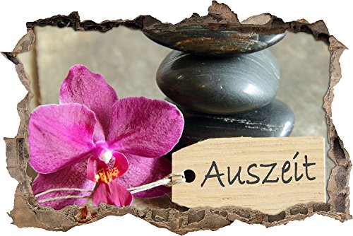 Pixxprint 3D_WD_S2043_62x42 kleine Auszeit mit Zensteinen und Orchidee Wanddurchbruch 3D Wandtattoo, Vinyl, bunt, 62 x 42 x 0,02 cm von Pixxprint