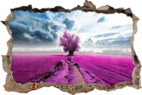 Pixxprint 3D_WD_S2242_62x42 riesiges pinkes Feld mit Baum Wanddurchbruch 3D Wandtattoo, Vinyl, bunt, 62 x 42 x 0,02 cm von Pixxprint