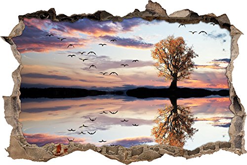 Pixxprint 3D_WD_S2278_62x42 Spiegelung von schönem Baum Wanddurchbruch 3D Wandtattoo, Vinyl, bunt, 62 x 42 x 0,02 cm von Pixxprint