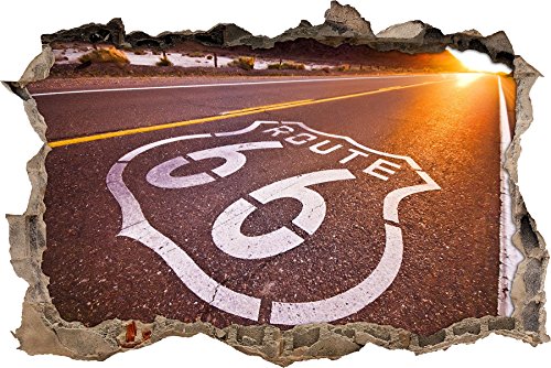 Pixxprint 3D_WD_S2323_92x62 Route 66 Symbol auf dem Highway Wanddurchbruch 3D Wandtattoo, Vinyl, bunt, 92 x 62 x 0,02 cm von Pixxprint