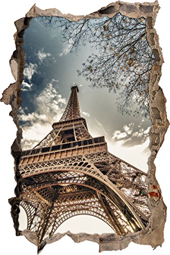 Pixxprint 3D_WD_S2334_92x62 riesiger Pariser Eiffelturm Wanddurchbruch 3D Wandtattoo, Vinyl, bunt, 92 x 62 x 0,02 cm von Pixxprint