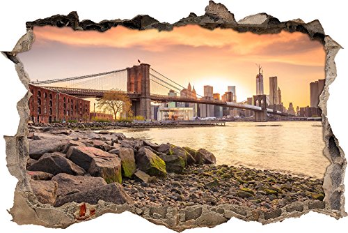 Pixxprint 3D_WD_S2375_92x62 riesige Brooklyn Bridge Wanddurchbruch 3D Wandtattoo, Vinyl, bunt, 92 x 62 x 0,02 cm von Pixxprint