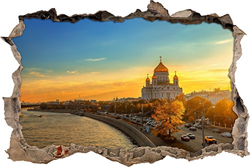 Pixxprint 3D_WD_S2398_62x42 Moskau bei wundervollem Sonnenuntergang Wanddurchbruch 3D Wandtattoo, Vinyl, bunt, 62 x 42 x 0,02 cm von Pixxprint