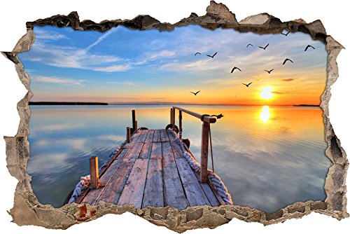 Pixxprint 3D_WD_S2490_92x62 traumhafter Blick aufs Meer beim Sonnenuntergang Wanddurchbruch 3D Wandtattoo, Vinyl, bunt, 92 x 62 x 0,02 cm von Pixxprint