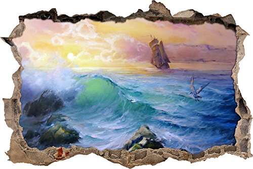 Pixxprint 3D_WD_S2525_62x42 stürmisches Meer Gemälde Wanddurchbruch 3D Wandtattoo, Vinyl, bunt, 62 x 42 x 0,02 cm von Pixxprint