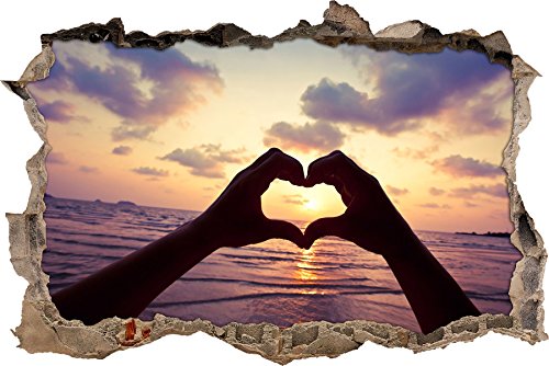 Pixxprint 3D_WD_S2529_92x62 romantisches Herz am Meer Wanddurchbruch 3D Wandtattoo, Vinyl, bunt, 92 x 62 x 0,02 cm von Pixxprint