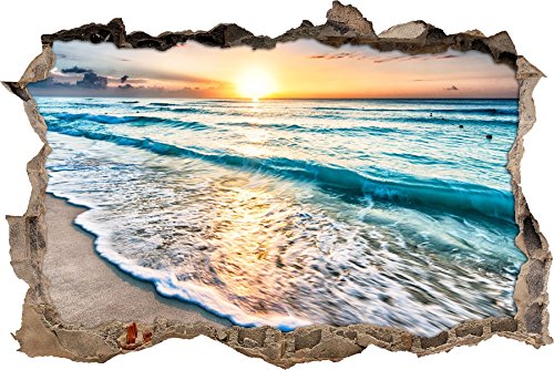 Pixxprint 3D_WD_S2534_62x42 wundervoller Sonnenuntergang am Meer Wanddurchbruch 3D Wandtattoo, Vinyl, bunt, 62 x 42 x 0,02 cm von Pixxprint