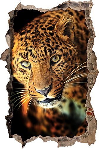 Pixxprint 3D_WD_S2577_92x62 neugieriger Leopard Wanddurchbruch 3D Wandtattoo, Vinyl, bunt, 92 x 62 x 0,02 cm von Pixxprint