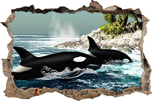 Pixxprint 3D_WD_S2585_62x42 wunderschöne Orcas an der Küste Wanddurchbruch 3D Wandtattoo, Vinyl, bunt, 62 x 42 x 0,02 cm von Pixxprint