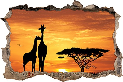 Pixxprint 3D_WD_S2680_62x42 große Giraffen in der Savanne Wanddurchbruch 3D Wandtattoo, Vinyl, bunt, 62 x 42 x 0,02 cm von Pixxprint