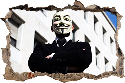 Pixxprint 3D_WD_S2755_92x62 Mensch mit Anonymus Maske und Anzug Wanddurchbruch 3D Wandtattoo, Vinyl, bunt, 92 x 62 x 0,02 cm von Pixxprint