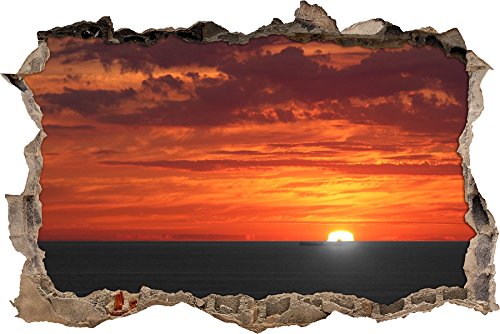 Pixxprint 3D_WD_S4035_62x42 atemberaubender Sonnenuntergang über dem Meer Wanddurchbruch 3D Wandtattoo, Vinyl, schwarz / weiß, 62 x 42 x 0,02 cm von Pixxprint