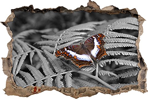 Pixxprint 3D_WD_S4401_62x42 wunderschöner Schmetterling auf Blatt Wanddurchbruch 3D Wandtattoo, Vinyl, schwarz / weiß, 62 x 42 x 0,02 cm von Pixxprint