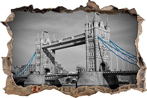 Pixxprint 3D_WD_S4436_62x42 berühmte Tower Bridge Wanddurchbruch 3D Wandtattoo, Vinyl, schwarz / weiß, 62 x 42 x 0,02 cm von Pixxprint