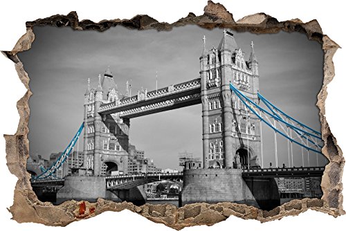 Pixxprint 3D_WD_S4436_92x62 berühmte Tower Bridge Wanddurchbruch 3D Wandtattoo, Vinyl, schwarz / weiß, 92 x 62 x 0,02 cm von Pixxprint