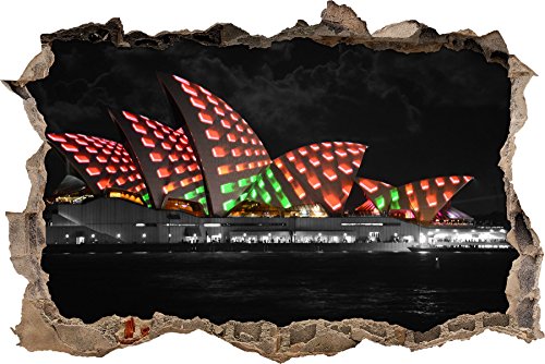 Pixxprint 3D_WD_S4693_92x62 atemberaubende Sydney Opera House im dunkeln Wanddurchbruch 3D Wandtattoo, Vinyl, schwarz / weiß, 92 x 62 x 0,02 cm von Pixxprint