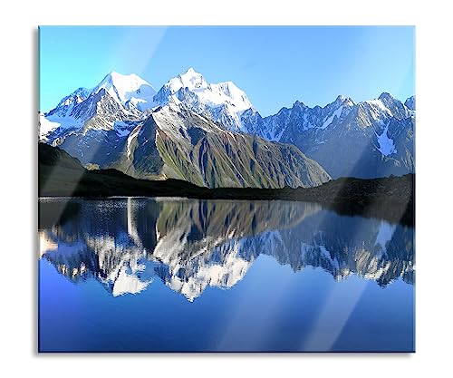 Berge am See Herdabdeckplatte & Spritzschutz aus Echtglas | Für Herd-Kochfelder | 60x52 cm von Pixxprint