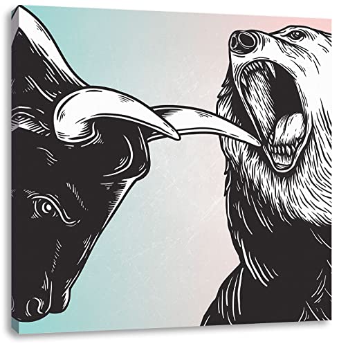 Pixxprint Bulle und Bär Aktienmarkt als Leinwandbild Quadratisch| Größe: 70x70 cm | Wandbild | Kunstdruck | fertig bespannt von Pixxprint