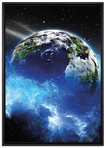Pixxprint Erde im Kosmos Nebel schwarz, weiß Leinwandbild 100x70 cm im Bilderahmen, Wandbild, Schattenfugenrahmen, Kein Poster Pixxprint Erde im Kosmos Nebel schwarz, weiß Leinwandbild 100x70 cm im Bilderahmen, Wandbild, Schattenfugenrahmen, Kein Poster von Pixxprint