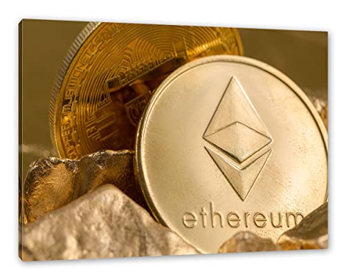 Pixxprint Ethereum ETH Kryptowährung als Leinwandbild | Größe: 100x70 cm | Wandbild | Kunstdruck | fertig bespannt von Pixxprint