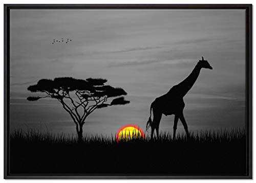 Pixxprint Giraffe im Sonnenuntergang Leinwandbild 100x70 cm im Bilderahmen, Wandbild, Schattenfugenrahmen, Kein Poster Pixxprint Giraffe im Sonnenuntergang Leinwandbild 100x70 cm im Bilderahmen, Wandbild, Schattenfugenrahmen, Kein Poster von Pixxprint