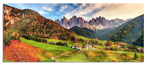 Pixxprint Glasbild Panorama, Wandbild aus Echtglas, Herbstliche Landschaft in den Dolomiten, 100x40 cm, inkl. Aufhängung und Abstandshalter von Pixxprint
