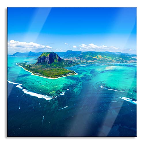 Pixxprint Glasbild | Wandbild auf Echtglas | Blick von oben auf die Trauminsel Mauritius | 40x40 cm | inkl. Aufhängung und Abstandshalter von Pixxprint