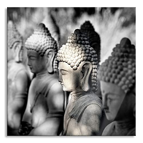 Pixxprint Glasbild | Wandbild auf Echtglas | Buddha-Statuen in einer Reihe | 40x40 cm | inkl. Aufhängung und Abstandshalter von Pixxprint