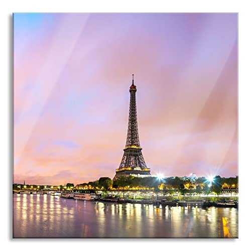 Pixxprint Glasbild | Wandbild auf Echtglas | Eifelturm Paris bei Nacht | 50x50 cm | inkl. Aufhängung und Abstandshalter von Pixxprint