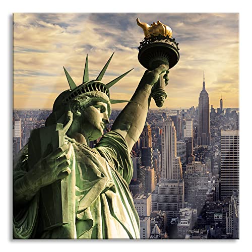 Pixxprint Glasbild | Wandbild auf Echtglas | Freiheitsstatue in New York | 70x70 cm | inkl. Aufhängung und Abstandshalter von Pixxprint