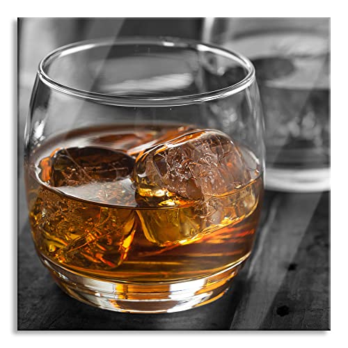 Pixxprint Glasbild | Wandbild auf Echtglas | Gekühlter Whiskey im Glas | 40x40 cm | inkl. Aufhängung und Abstandshalter von Pixxprint
