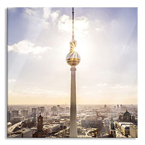 Pixxprint Glasbild | Wandbild auf Echtglas | Großstadt Fernsehturm Berlin City | 60x60 cm | inkl. Aufhängung und Abstandshalter von Pixxprint